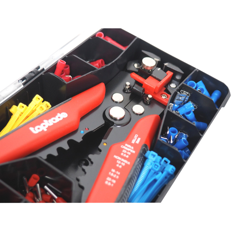 TOPTRADE kliešte odizolovávacie, krimpovacie, 210 mm, súprava 260 ks 10
