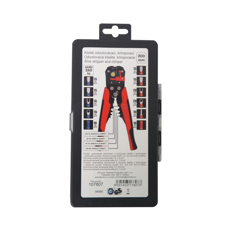 TOPTRADE kliešte odizolovávacie, krimpovacie, 210 mm, súprava 260 ks 3