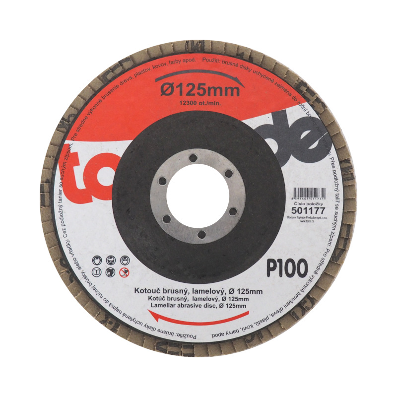 TOPTRADE kotúč brúsny, lamelový, zrnitosť 100, 125 x 22,2 x 2 mm