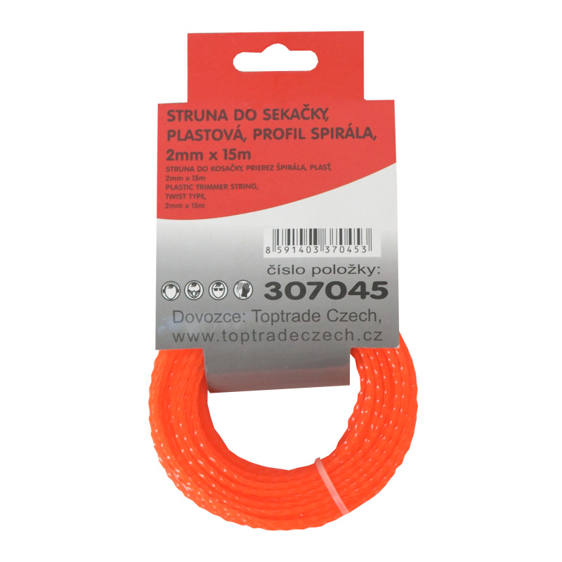 TOPTRADE struna do kosačky, plastová, prierez špirála, 2 mm x 15 m 2