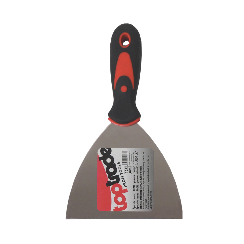 TOPTRADE špachtľa nerezová, s gumenou, ergonomickou rukoväťou, 125 mm, profi 1