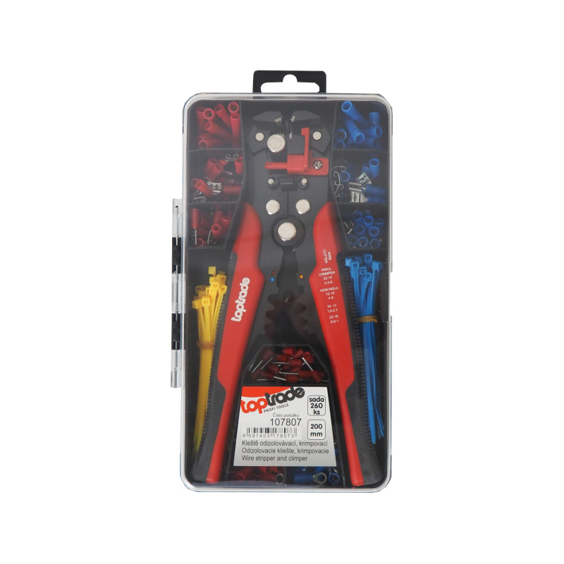 TOPTRADE kliešte odizolovávacie, krimpovacie, 210 mm, súprava 260 ks 2