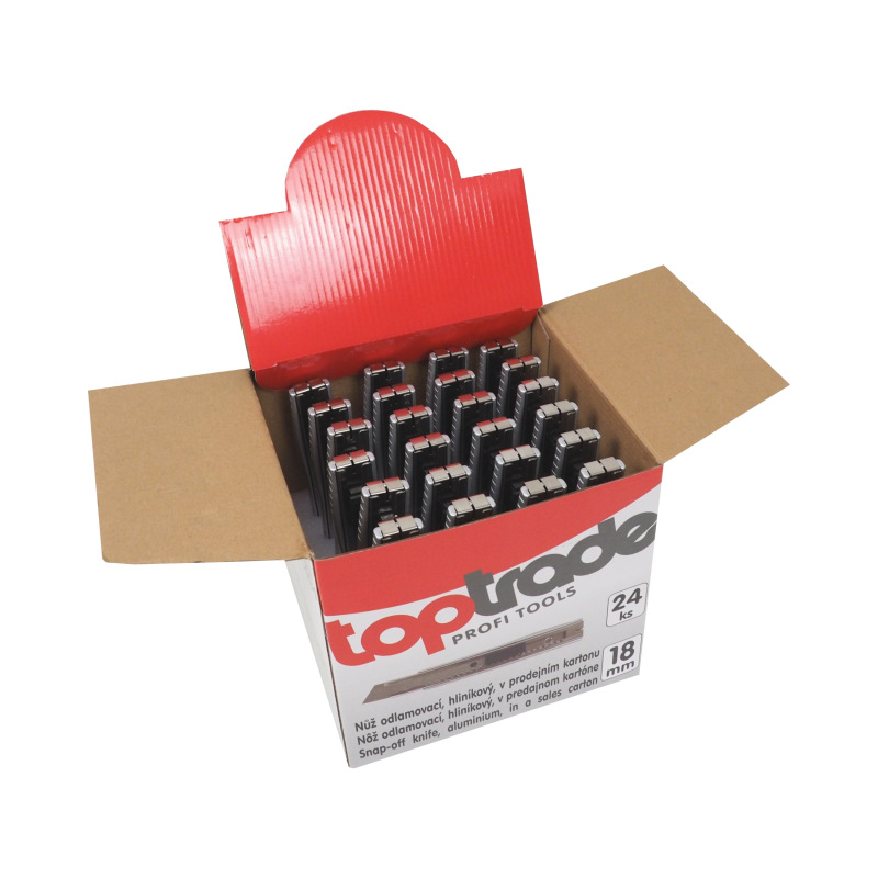 TOPTRADE nôž odlamovací, hliníkový, v predajnom kartóne, súprava 24 ks, 18 mm