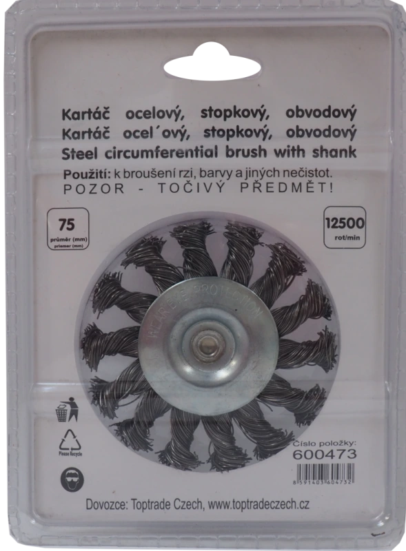 TOPTRADE kartáč oceľový, obvodový, copy, stopka, O 6/75 mm 2