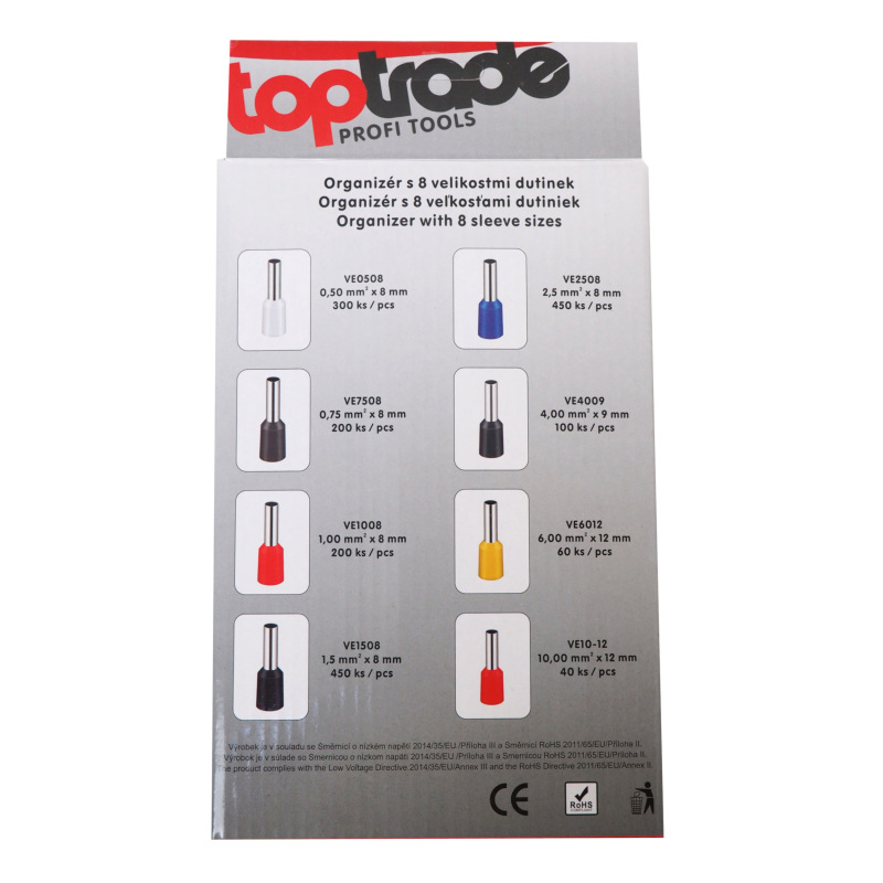 TOPTRADE kliešte lisovacie, krimpovacie, pre konektory káblových koncoviek, sada 1 800 ks 2