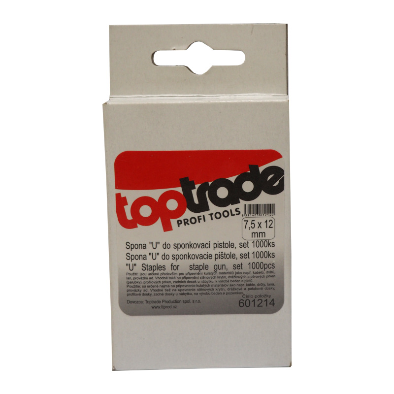 TOPTRADE spona do sponkovačky, pozinkovaná, "U", balenie 1000 ks, 1,2 x 12 x 7,5 mm 1