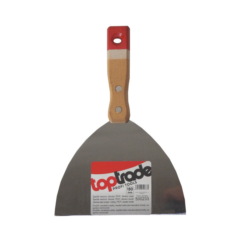 TOPTRADE špachtľa nerezová, s drevenou, nitovanou rukoväťou, 150 mm, profi 1