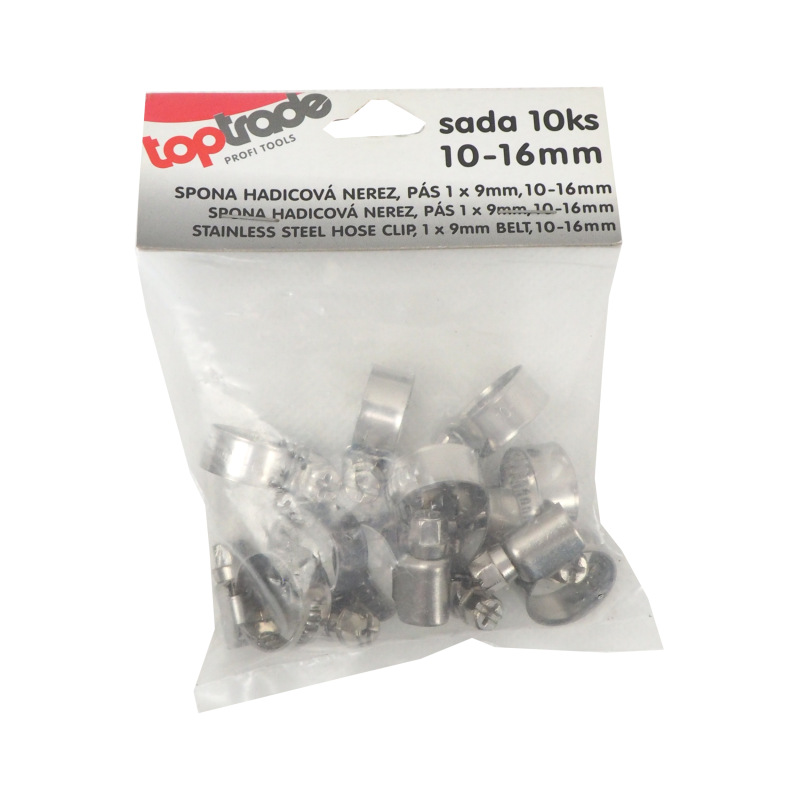 TOPTRADE spona nerezová, hadicová, sada 10 ks, 10 – 16 mm 1