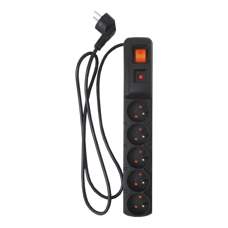 kábel predlžovací, čierny,5 zásuviek s prepäťovou poistkou a vypínačom,3m,~250V/10A 4
