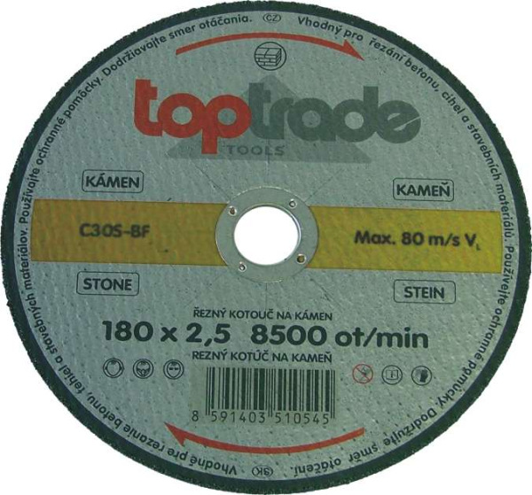 TOPTRADE kotúč rezný, na kameň, 180 x 22,2 x 2,5 mm, profi