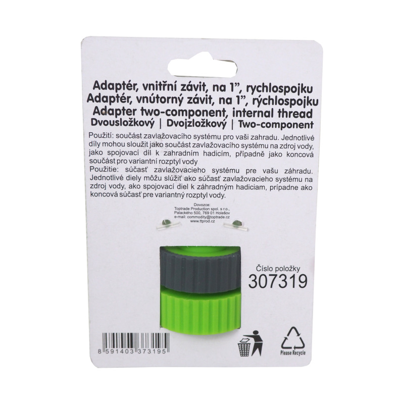 TOPTRADE adaptér dvojzložkový, vnútorný závit, na 1“, rýchlospojku 3/4“ x 1“ 3