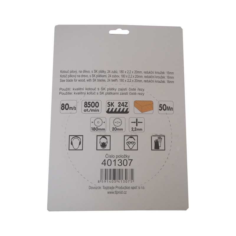 TOPTRADE kotúč pílový, na drevo, s SK plátkami, 24 zubov, 180 x 2,2 x 20/16 mm 2