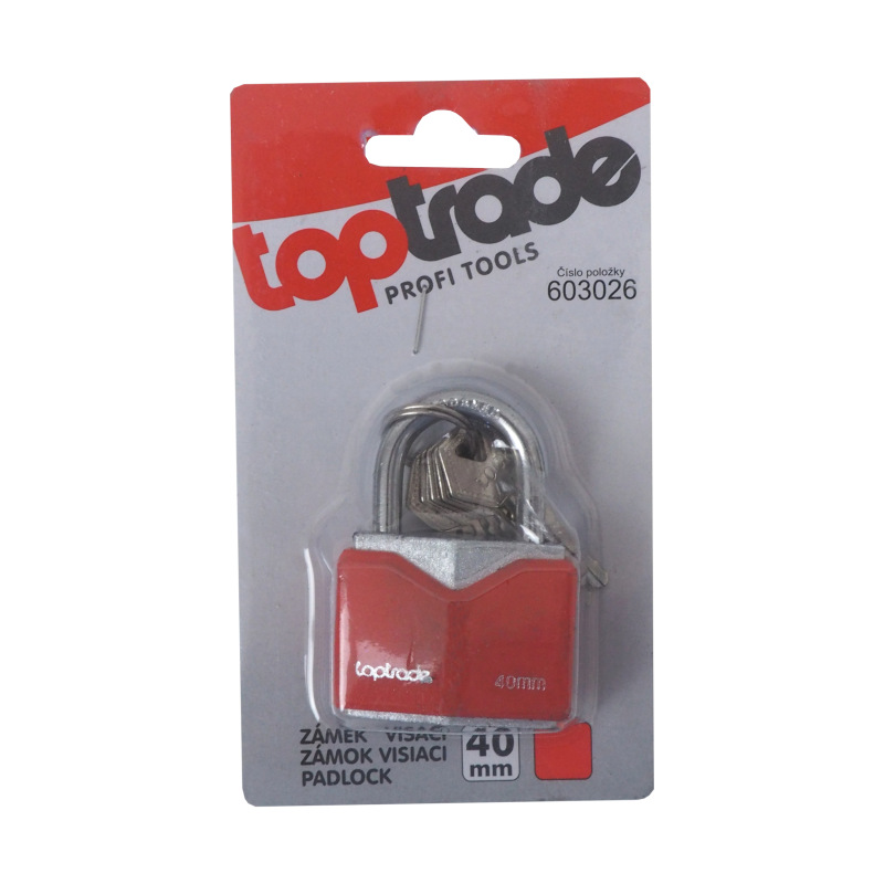 TOPTRADE zámok visiaci, červený, 5 kľúčov, 40 mm 1