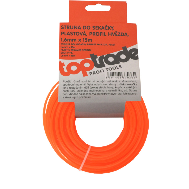 TOPTRADE struna do kosačky, plastová, prierez hviezda, 1,6 mm x 15 m 2