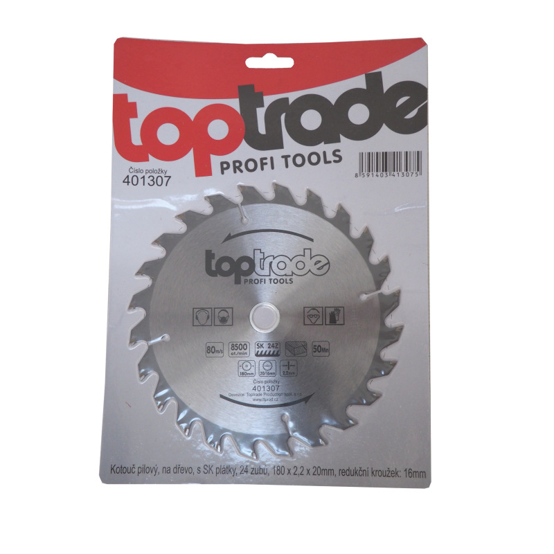 TOPTRADE kotúč pílový, na drevo, s SK plátkami, 24 zubov, 180 x 2,2 x 20/16 mm 1