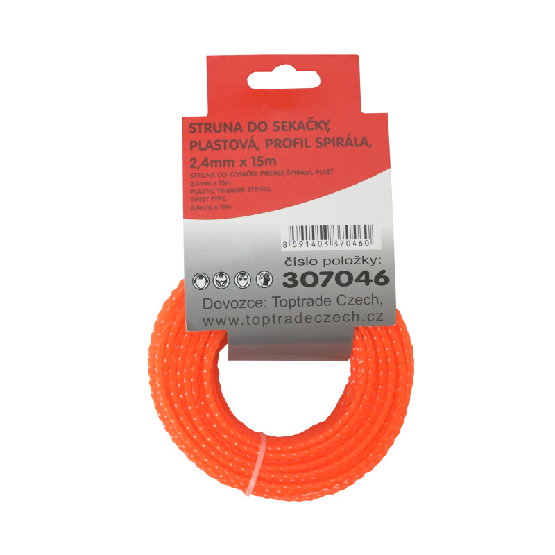 TOPTRADE struna do kosačky, plastová, prierez špirála, 2,4 mm x 15 m 2