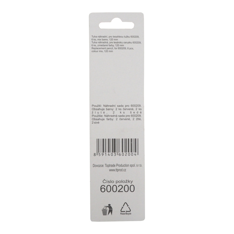 TOPTRADE tuha náhradná, pre tesársku ceruzku 600209, 6 ks, mix farieb, 120 mm 2