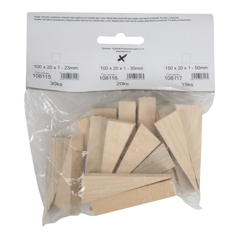 TOPTRADE klinky drevené, montážne, balenie 20 ks, 100 x 20 x 30 - 1 mm 1