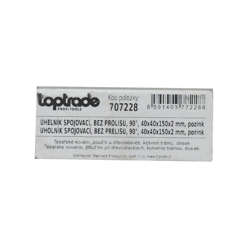 TOPTRADE uholník spojovací, bez prelisu, 90°, 40 x 40 x 150 x 2 mm, pozinkovaný 1