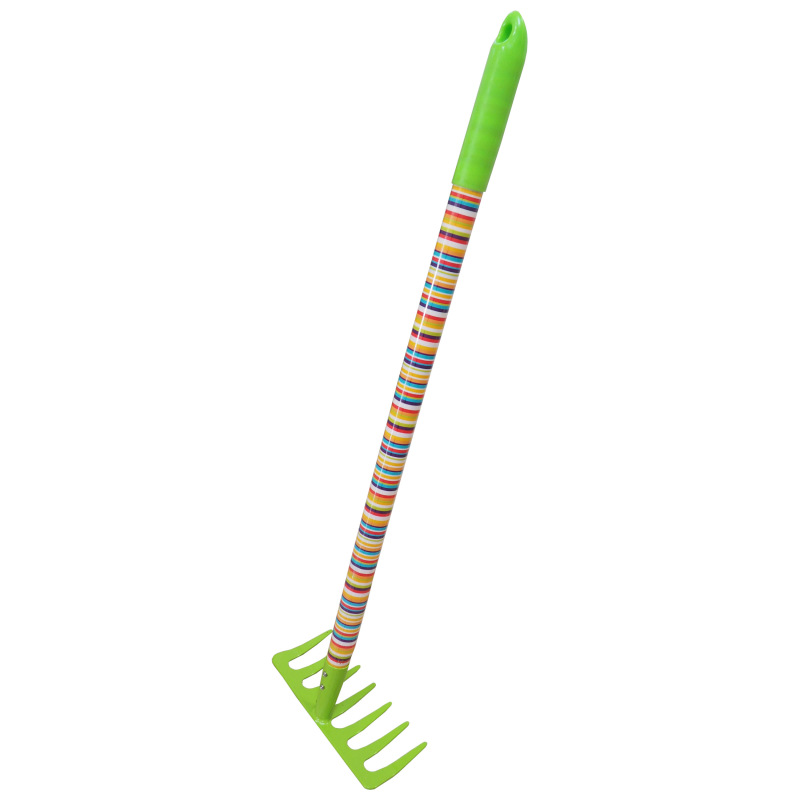 TOPTRADE náradie záhradné, detské, kovové - hrable 7 zubov, dlhá násada, 63 cm