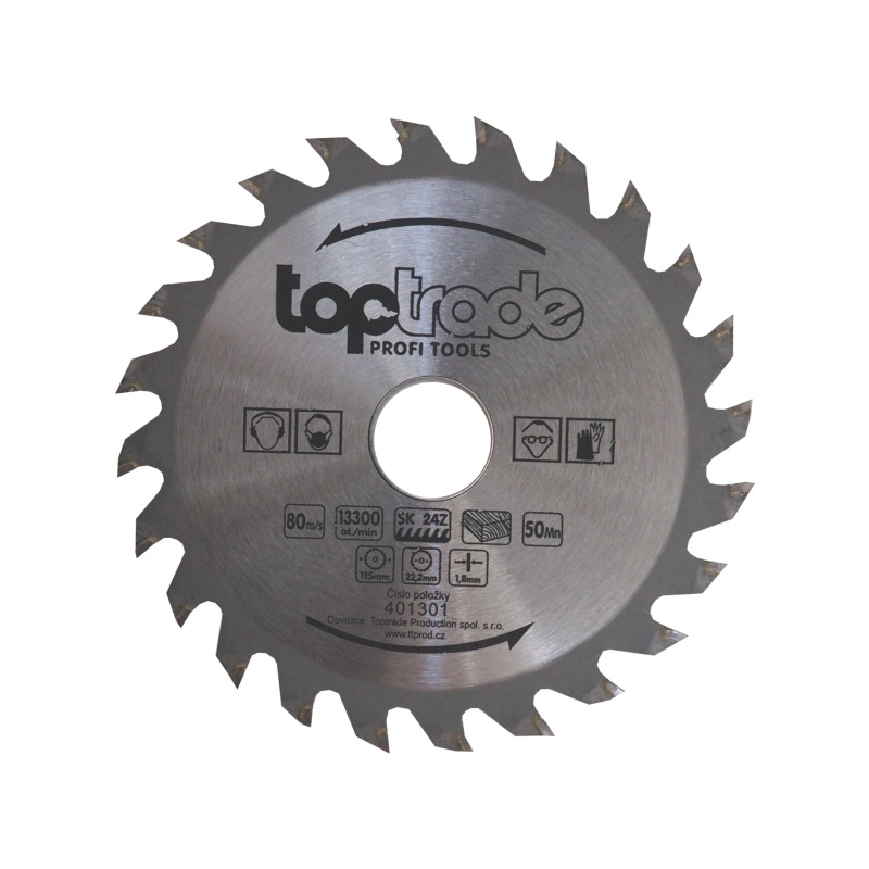 TOPTRADE kotúč pílový, na drevo, s SK plátkami, 24 zubov. 115 x 1,8 x 22,2/20/16 mm