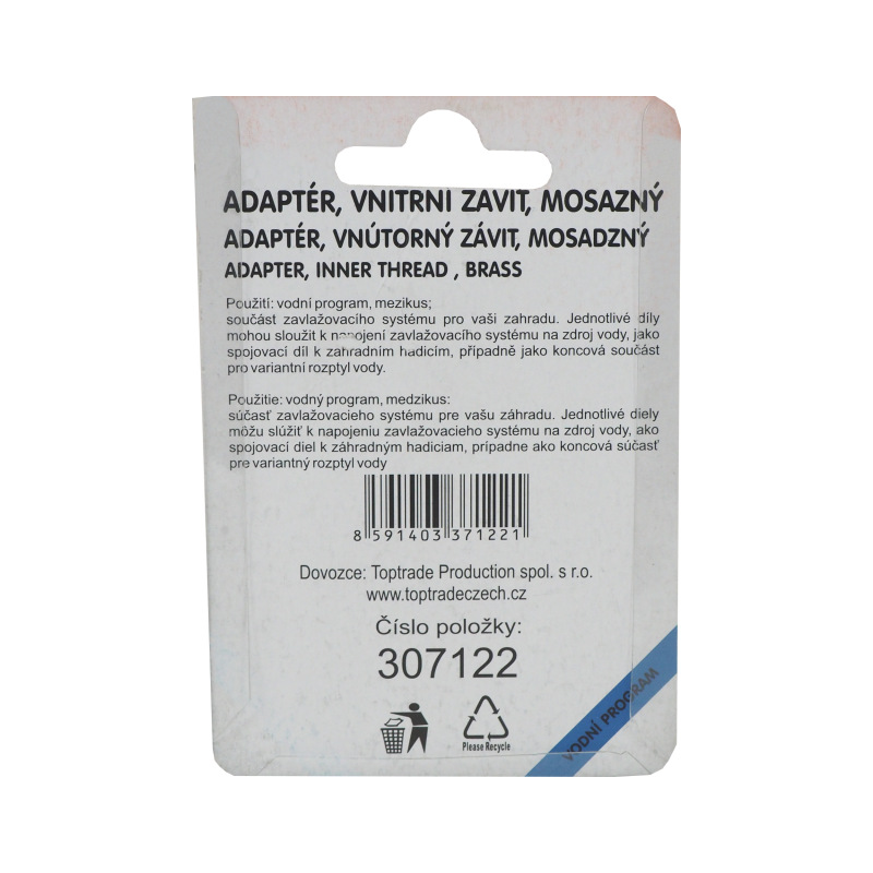 TOPTRADE adaptér mosadzný, vnútorný, 1/2 " 2