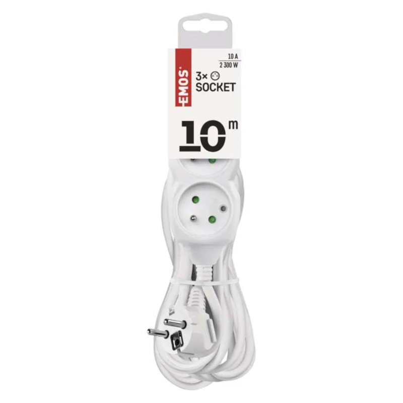 kábel predlžovací, biely, 3 zásuvky, bez vypínača, 10 m, ~ 250 V / 10 A 1