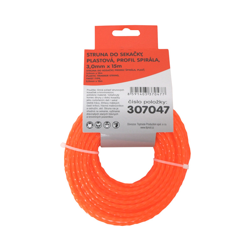 TOPTRADE struna do kosačky, plastová, prierez špirála, 3 mm x 15 m 2