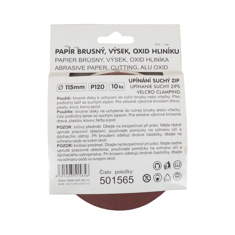 TOPTRADE papier brúsny, so suchým zipsom, zrnitosť 120, balenie 10 ks, O 115 mm 2