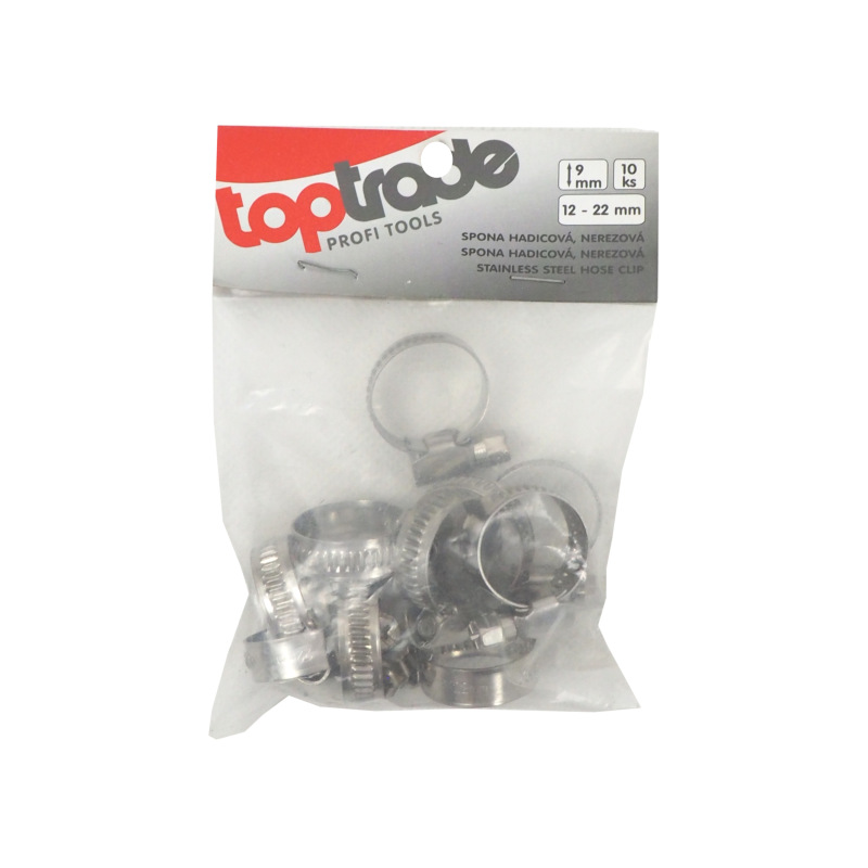 TOPTRADE spona nerezová, hadicová, sada 10 ks, 12 – 22 mm 1