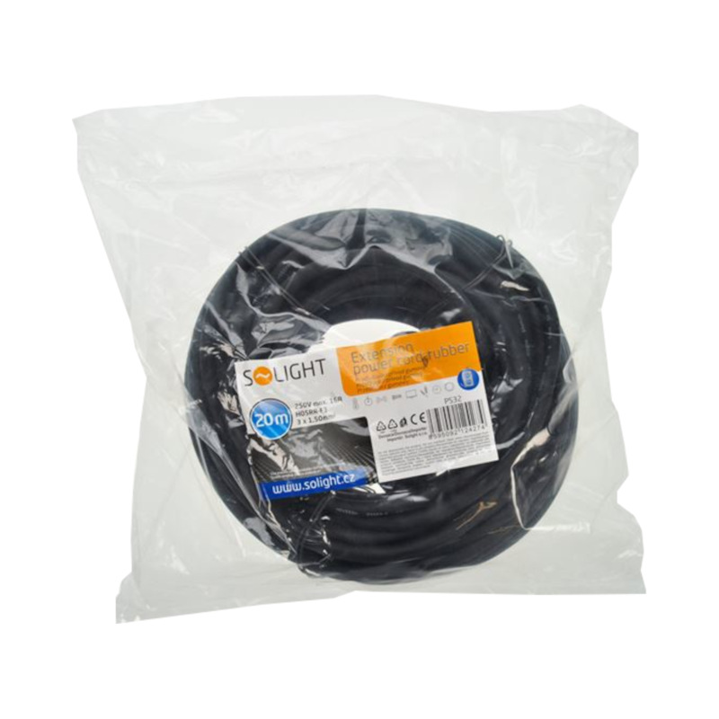 prívod predlžovací 1z - spojka, 20m, 3 x 1,5mm2, 230V/16A, čierna, kábel gumový 1
