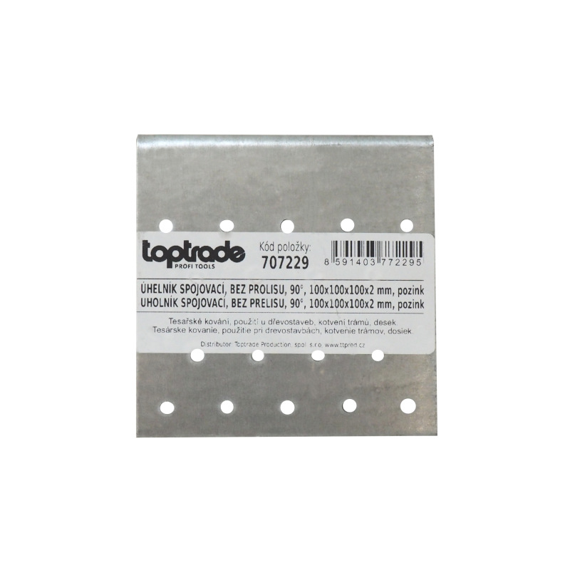 TOPTRADE uholník spojovací, bez prelisu, 90°, 100 x 100 x 100 x 2 mm, pozinkovaný 1