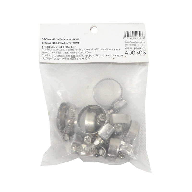 TOPTRADE spona nerezová, hadicová, sada 10 ks, 12 – 22 mm 2