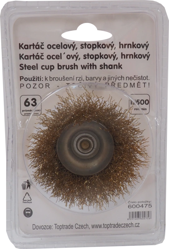 TOPTRADE kartáč oceľový, hrnčekový, stopka, O 6/63 mm 1