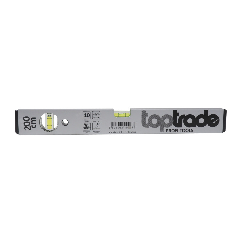 TOPTRADE vodováha strieborná, 2 libely, 2000 mm, štandard