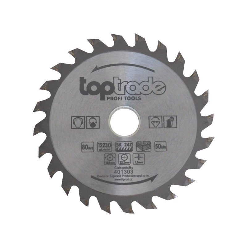 TOPTRADE kotúč pílový, na drevo, s SK plátkami, 24 zubov, 125 x 1,8 x 22,2/20/16 mm